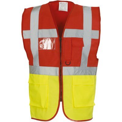 Chaleco alta visibilidad reflectante con bolsillos Red / Hi Vis Yellow L