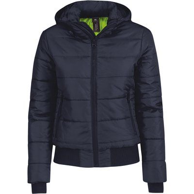 Chaqueta acolchada con capucha mujer Navy / Neon Green L