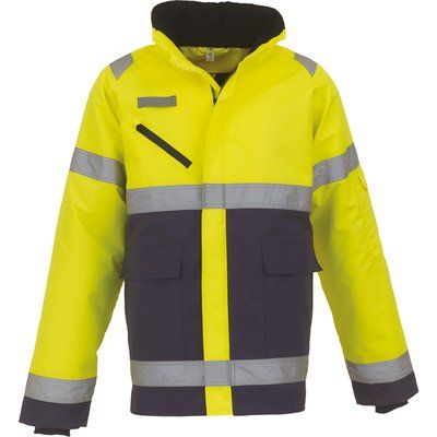 Chaqueta alta visibilidad impermeable con capucha Hi Vis Yellow / Navy L