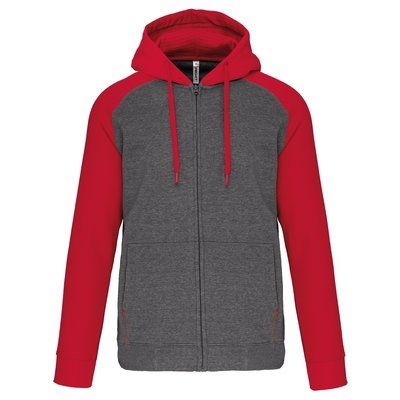 Chaqueta Bicolor con Cremallera y Capucha Grey Heather / Sporty Red 3XL