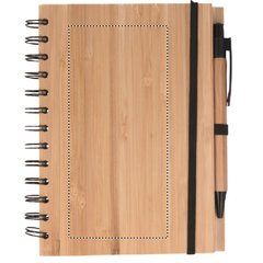 Cuaderno ecológico con tapas de bambú con bolígrafo a juego 13x18 cm | Pantalla Frontal | 70 x 150