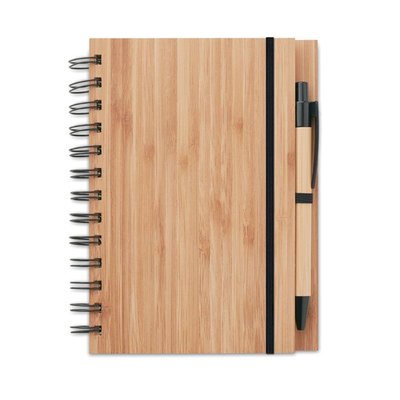 Cuaderno ecológico con tapas de bambú con bolígrafo a juego 13x18 cm Madera