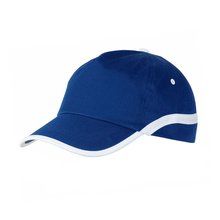 Gorra algodon 5 paneles ribeteada con cierre de velcro Azul / Blanco