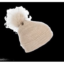 Gorro con pompón hilo reciclado Beige