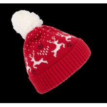 Gorro de punto con renos Navidad Cherry Red / Natural