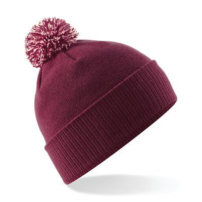 Gorro acrílico con pompón bicolor Burgundy / Off White