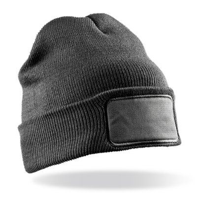 Gorro de doble punto con parche de sarga Grey