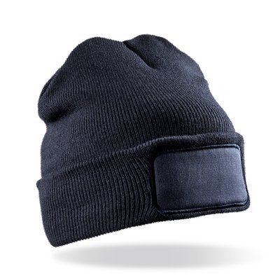 Gorro de doble punto con parche de sarga Navy