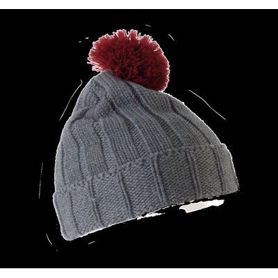 Gorro con pompón y dobladillo Grey / Burgundy