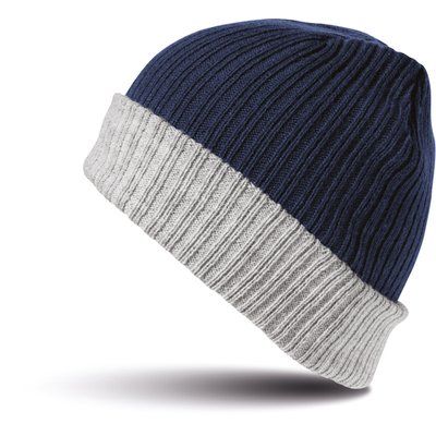 Gorro trenzado con dobladillo Navy / Grey