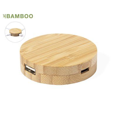 Hub Redondo Bambú Puertos USB 2.0