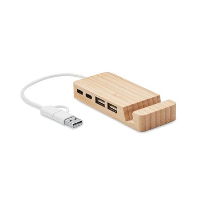 Hub USB de Bambú 4 Puertos Madera