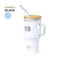 Jarra Vaso 1,1L Cristal con Tapa Bambú y Pajita Inox