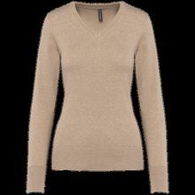 Jersey de punto cuello de pico para mujer Beige heather XS