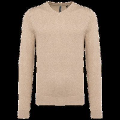 Jersey Punto cuello de pico hombre Beige heather M