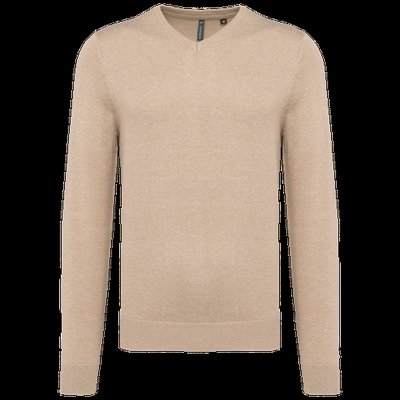 Jersey Punto cuello de pico hombre Beige heather S