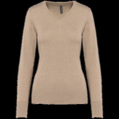 Jersey de punto cuello de pico para mujer Beige heather 3XL