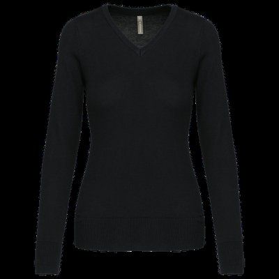 Jersey de punto cuello de pico para mujer Black XL