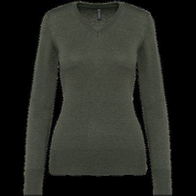 Jersey de punto cuello de pico para mujer Green Marble Heather L