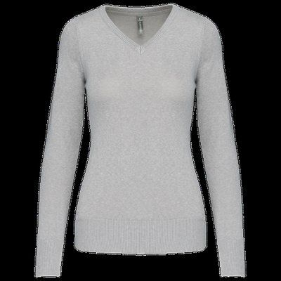 Jersey de punto cuello de pico para mujer Grey Melange L