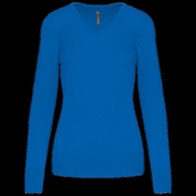 Jersey de punto cuello de pico para mujer Light Royal Blue XS