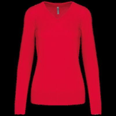 Jersey de punto cuello de pico para mujer Red XL