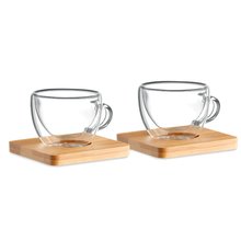 Juego Tazas Doble Pared y Bambú 90ml Transparente