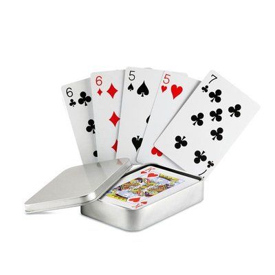 Juego de cartas de póker en caja de metal