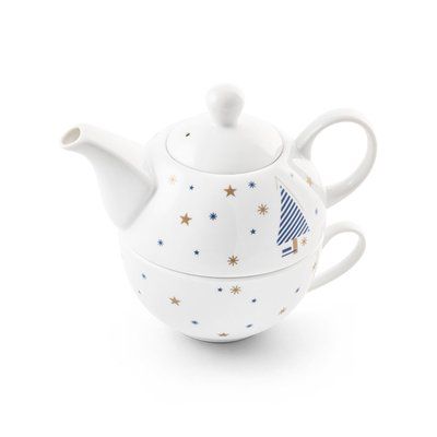 Juego de té de porcelana navideño Blanco