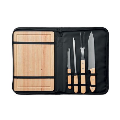 Kit Barbacoa Inox con Tabla Madera Negro