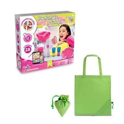 Kit educativo de perfumes y jabones con bolsa Verde Claro