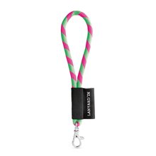 Lanyard corto con mosquetón banda elástica y etiqueta Verde hexachrome