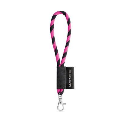 Lanyard corto con mosquetón banda elástica y etiqueta Negro