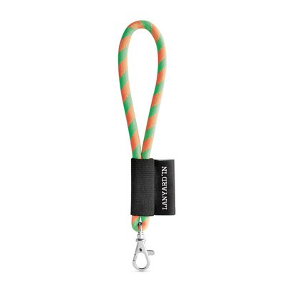 Lanyard corto con mosquetón banda elástica y etiqueta