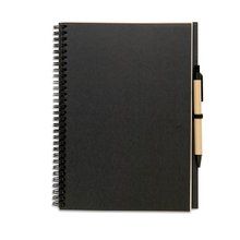 Libreta de papel reciclado con bolígrafo biodegradable 26x19 cm Negro