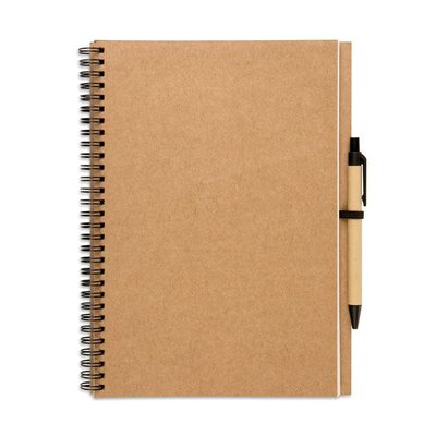 Libreta de papel reciclado con bolígrafo biodegradable 26x19 cm Beige