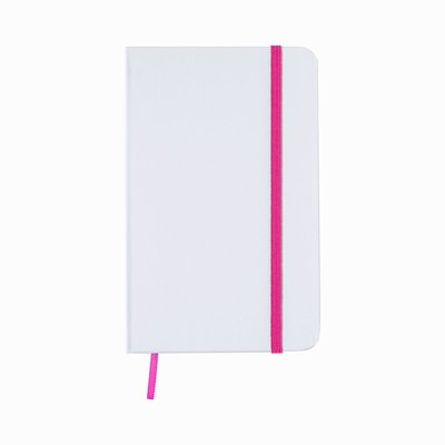 Libreta publicitaria elegante de bolsillo con tapas de cartón 9 x 14 cm Blanco / Fucsia