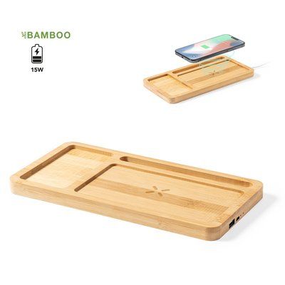 Organizador Cargador 15W USB Bambú