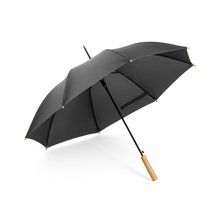 Paraguas mango de madera apertura automática Negro
