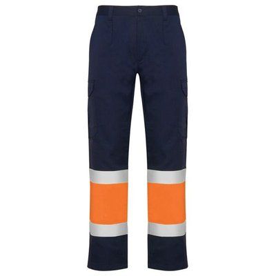 Pantalón multibolsillos alta visibilidad MARINO/NARANJA FLUOR 44