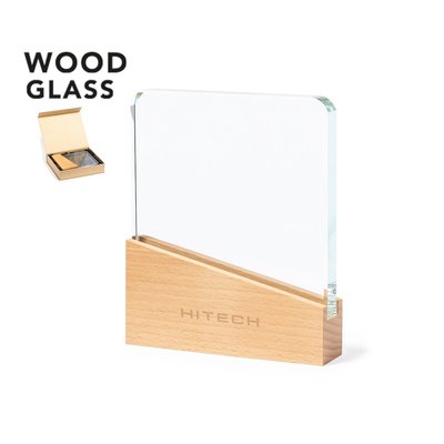 Placa Cristal con Base Inclinada de Madera