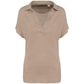 Polo de lino mujer ajustado mangas caídas Beige S