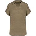 Polo de lino mujer ajustado mangas caídas Light Olive Green M