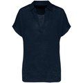 Polo de lino mujer ajustado mangas caídas Navy Blue XS