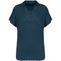 Polo de lino mujer ajustado mangas caídas Peacock Blue L