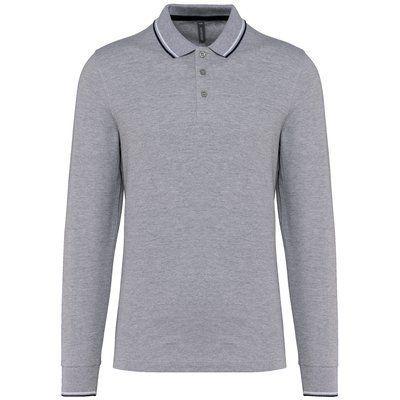 Polo ajustado manga larga hombre Oxford Grey / Navy / White M