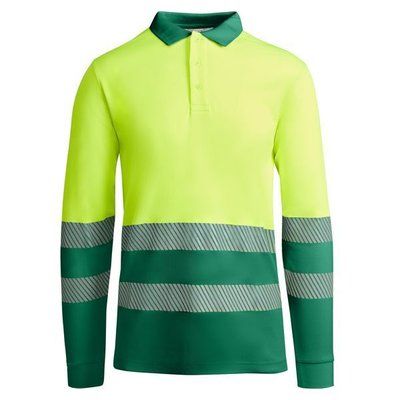 Polo AV Manga Larga Transpirable VERDE JARDÍN/AMARILLO FLÚOR 3XL