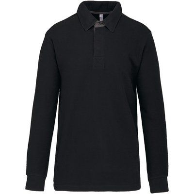 Polo de canalé manga larga hombre Black / Dark Grey M