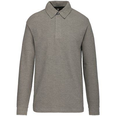 Polo de canalé manga larga hombre Stone Grey Heather / Dark Grey XXL