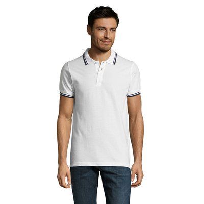 Polo Hombre Cuello Rayado 200g Blanco/Azul Marino 3XL